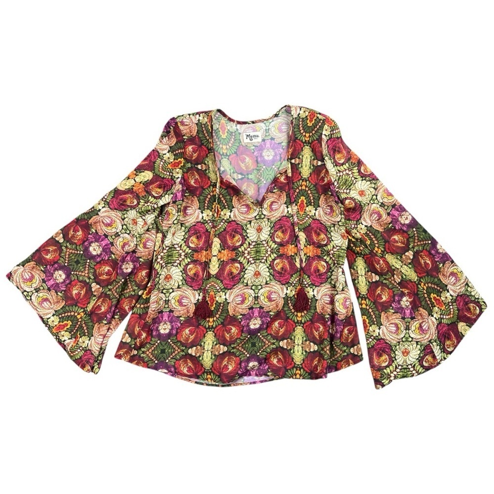 Show Me Your Mumu Women's Bardot Tassle Top In Color Rhythm & Blue Size Small